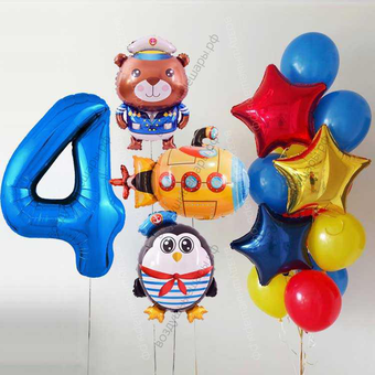 Фотозона на 4 года с Мишкой, Пингвином моряком и Подводной лодкой 