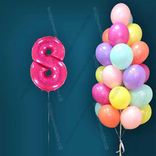 Фотозона "Акварельный этюд", 25 шариков с гелием и малиновая цифра 8
