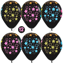 Шар с гелием  Звезды, Черный (080), пастель, 5 ст многоцвет флюор, 30 см.