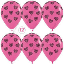 Шар с гелием  Полосатые сердца, Фуше (012), пастель, 5 ст, 30 см.