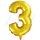 Воздушный шар с клапаном (16''/41 см) Цифра, 3, Золото, 1 шт.