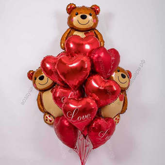 Фонтан из шаров для Любимой из сердец с Мишками