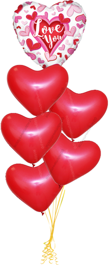 Букет сердец красных латексных с сердцем "I love you"