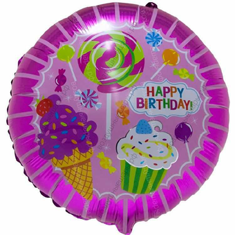 Шар с гелием  Круг, С Днем Рождения , Розовый, 46 см.