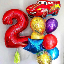 Букет из шариков Машинка Молния с цифрой (на выбор)