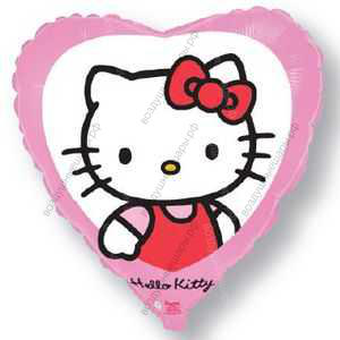 Шар с гелием  Сердце, Котенок с бантиком, Розовый, 46 см.
