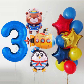 Фотозона на 3 года с Медведем- капитаном, Пингвином и Подводной лодкой 