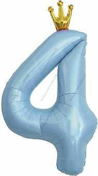 Шары-цифры Голубые с короной  с гелием, 90см