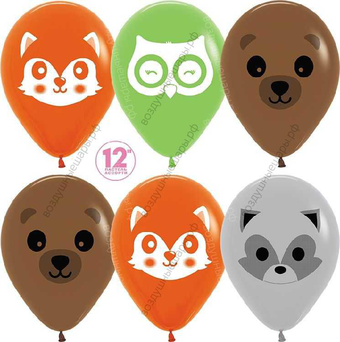 Шар с гелием  Лесные животные, Ассорти, пастель, 2 ст, 30 см.