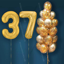 Шары с гелием на 37 лет, сет "Золотой Хром", 19 гелиевых шариков и золотые цифры
