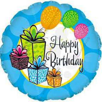 Шар с гелием  Круг, С Днем рождения , воздушные шары и подарки, Голубой, 46 см.