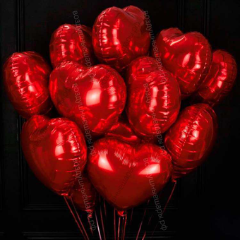 Букет из 15 красных фольгированных сердец, 46 см