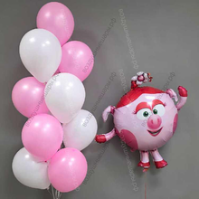 Сет Смешарики свинка Нюша с бело розовым букетом