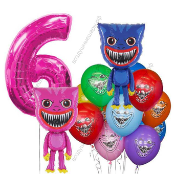 Сет гелиевых шаров на 6 лет ребенку Кисси Мисси и Хагги Вагги