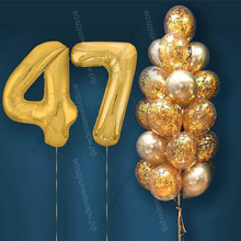 Шары с гелием на 47 лет, сет "Золотой Хром", 19 гелиевых шариков и золотые цифры